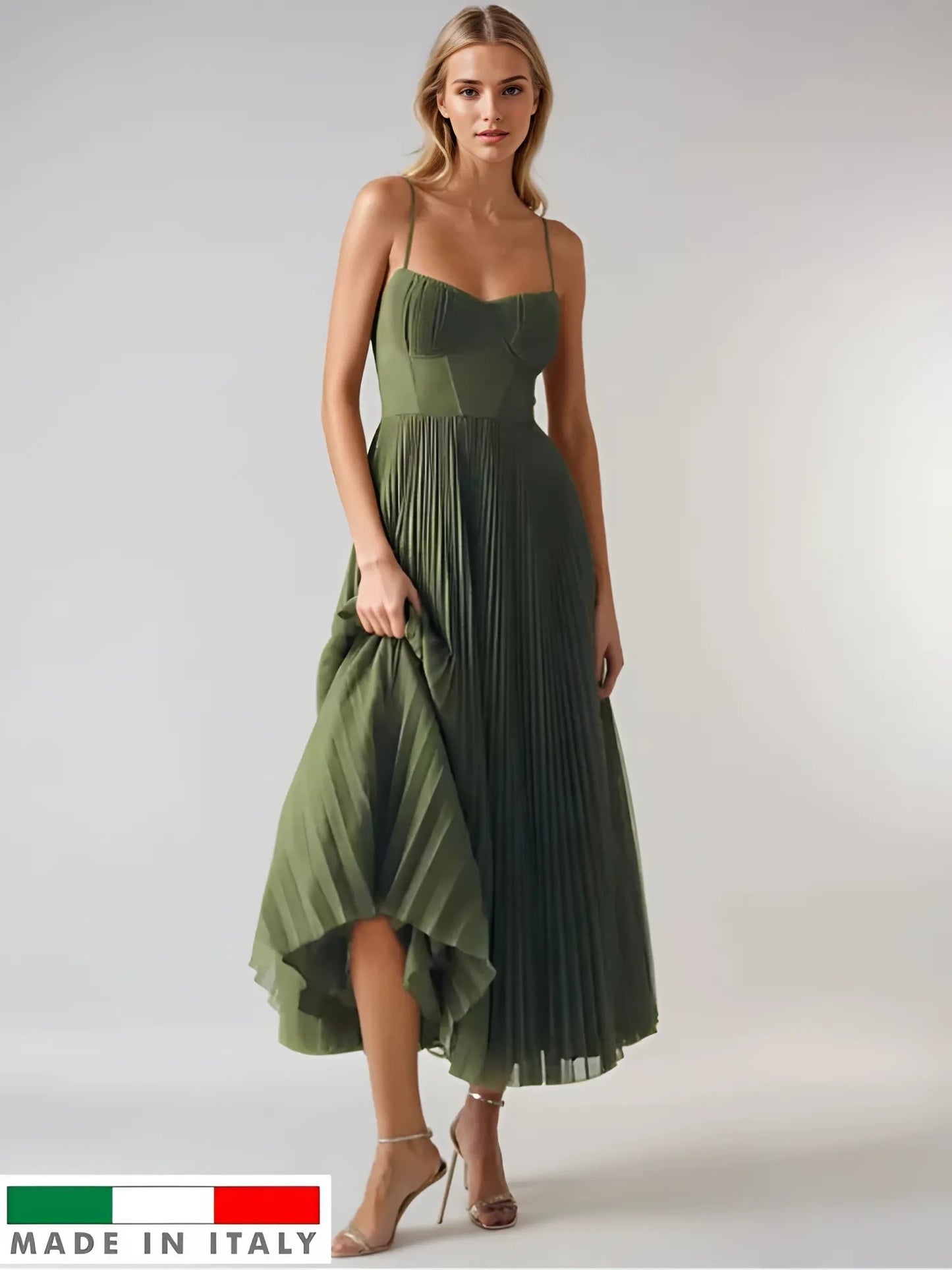 Abito Lungo Aura Verde Oliva - Eleganza Moderna e Femminilità